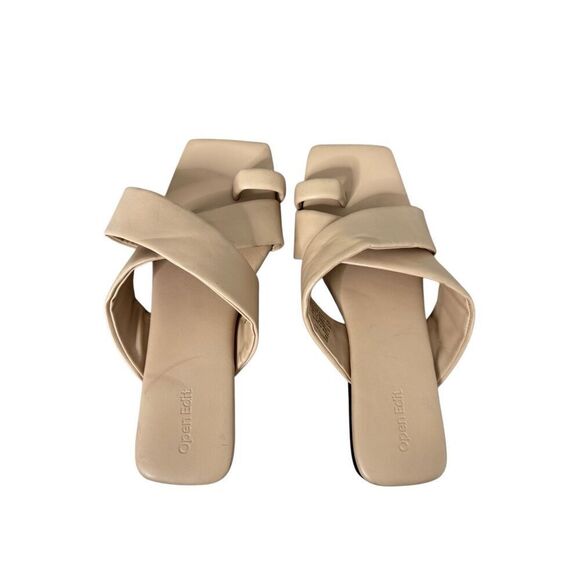 Open Edit Sandals Size 9 Beige Square Open Toe Crisscross Slides - Picture 5 of 8